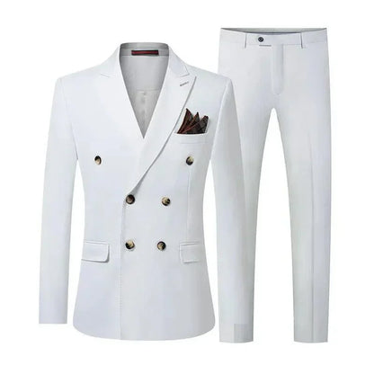 Solid Double-Breasted Suit for Men - Business Formal -Guocali