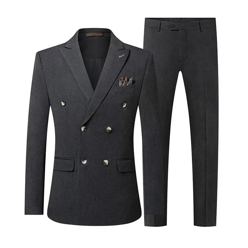 Solid Double-Breasted Suit for Men - Business Formal - Double-Breasted Suit - Guocali