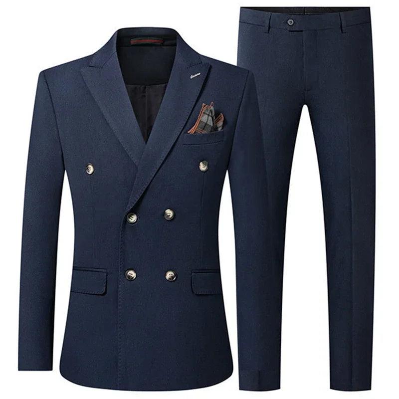 Solid Double-Breasted Suit for Men - Business Formal - Double-Breasted Suit - Guocali