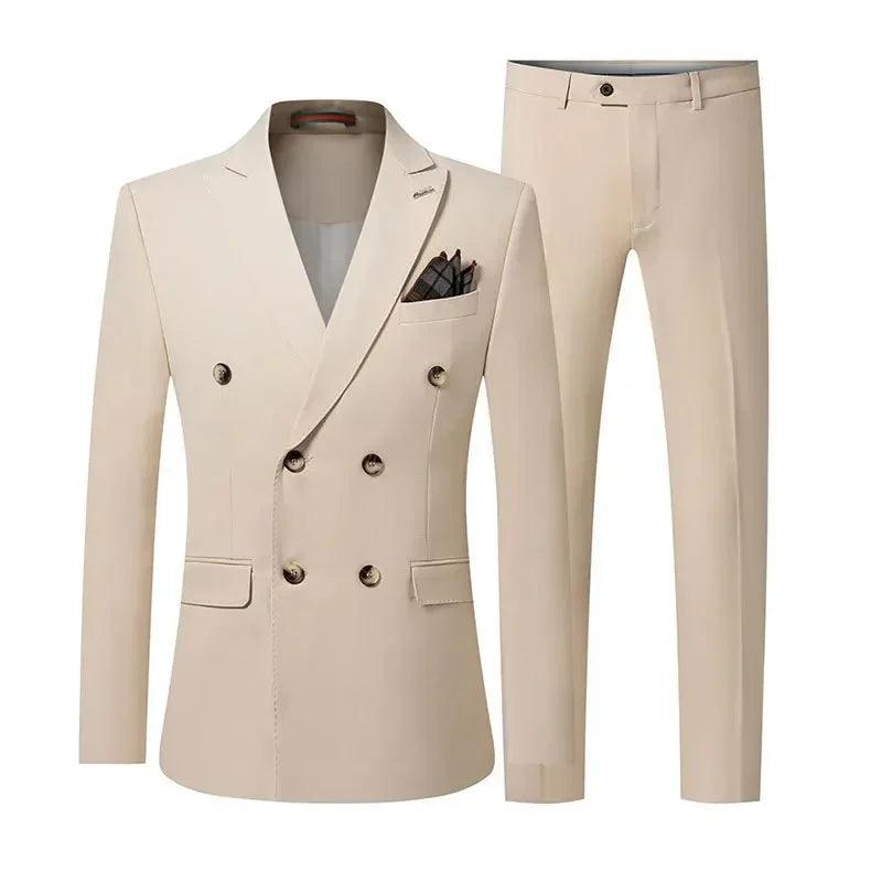 Solid Double-Breasted Suit for Men - Business Formal - Double-Breasted Suit - Guocali