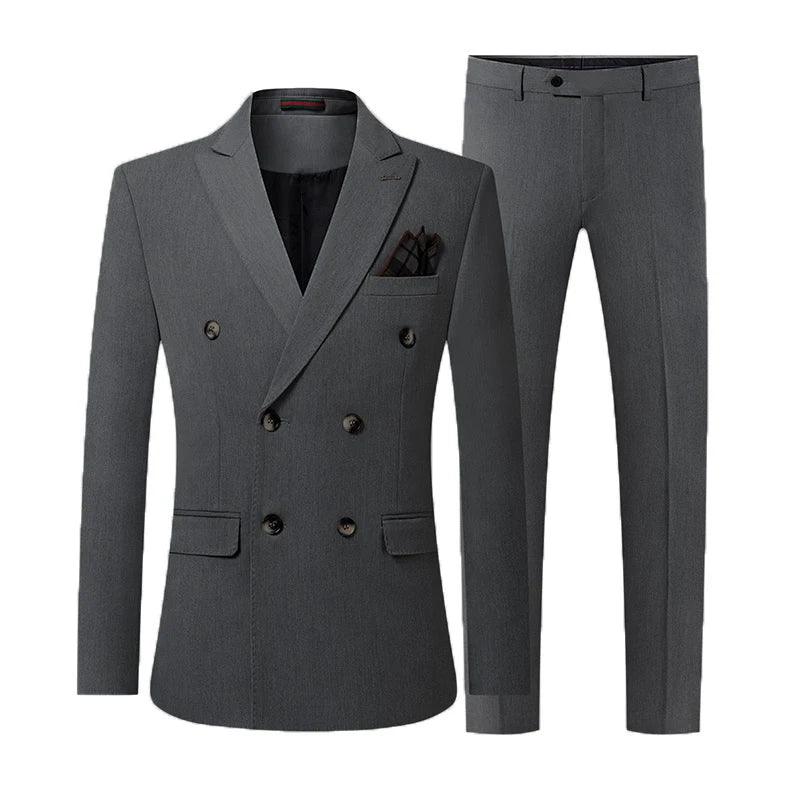 Solid Double-Breasted Suit for Men - Business Formal - Double-Breasted Suit - Guocali