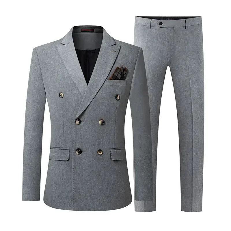 Solid Double-Breasted Suit for Men - Business Formal - Double-Breasted Suit - Guocali