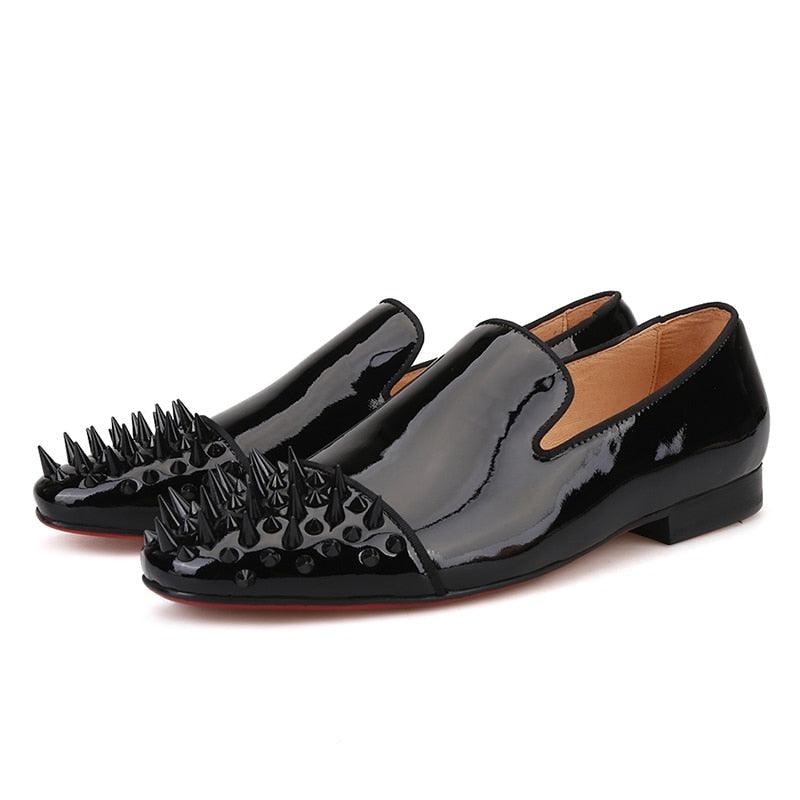 Spiked Patent Leather Men Loafers - Men Shoes - Loafer Shoes - Guocali