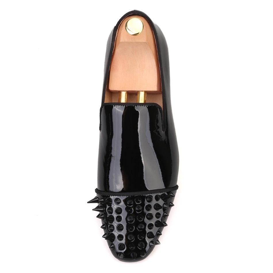 Spiked Patent Leather Men Loafers - Men Shoes - Loafer Shoes - Guocali