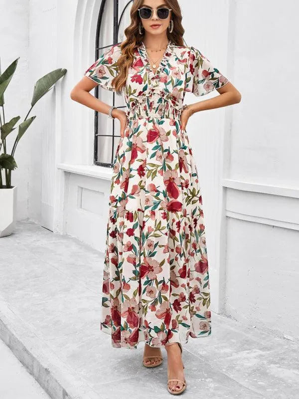 Spring Summer Casual Printed Waist Dress -Guocali