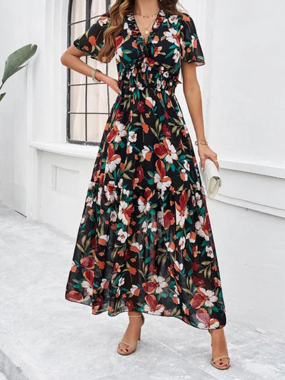Spring Summer Casual Printed Waist Dress -Guocali