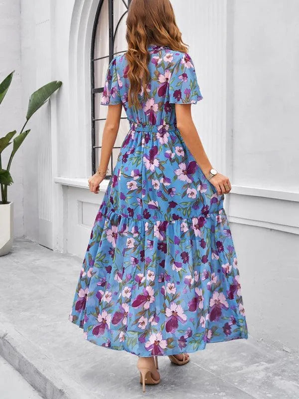 Spring Summer Casual Printed Waist Dress -Guocali