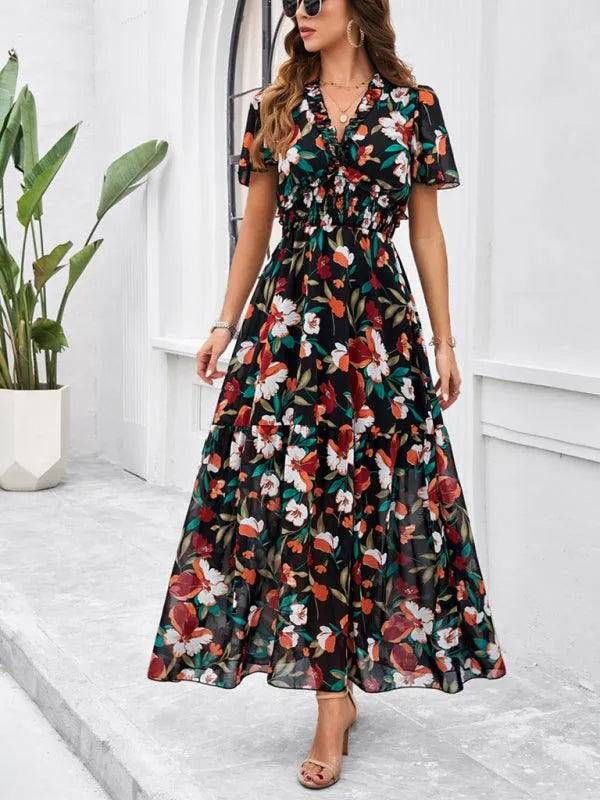 Spring Summer Casual Printed Waist Dress -Guocali