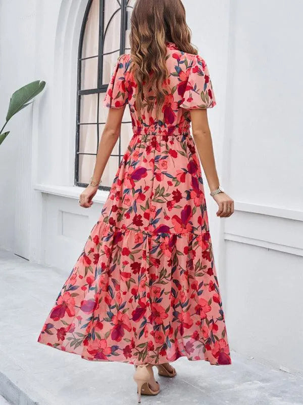 Spring Summer Casual Printed Waist Dress -Guocali
