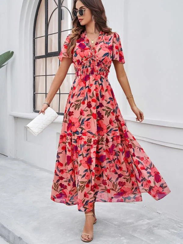 Spring Summer Casual Printed Waist Dress -Guocali