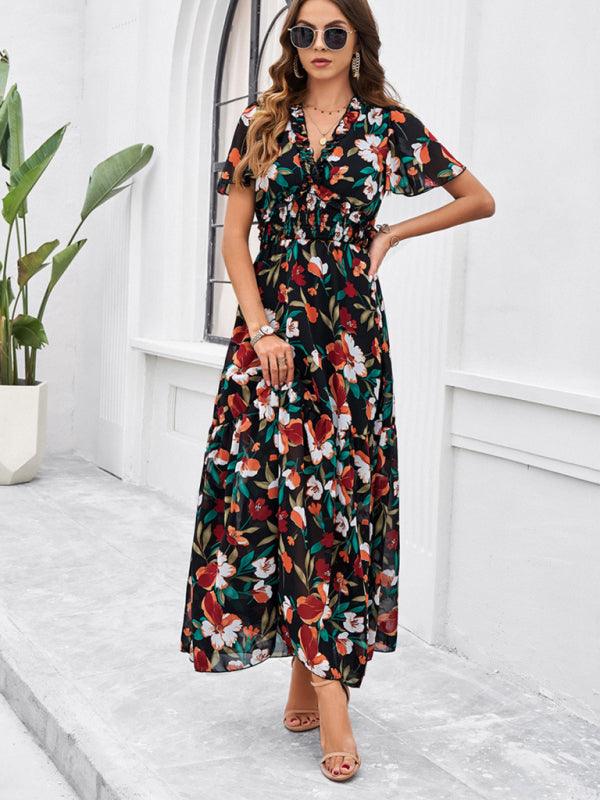 Spring Summer Casual Printed Waist Dress - Waist Dress - Guocali