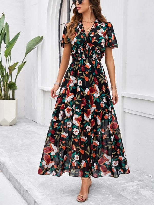 Spring Summer Casual Printed Waist Dress - Waist Dress - Guocali