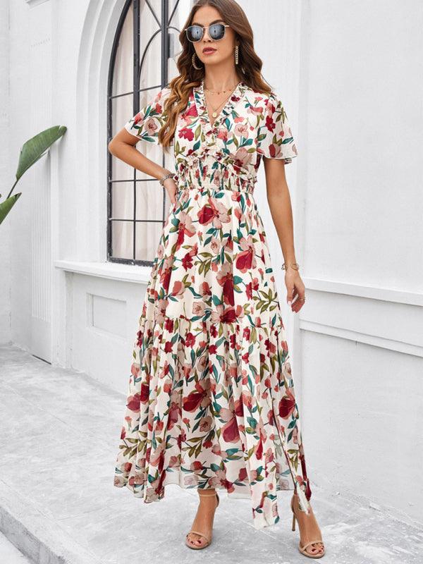 Spring Summer Casual Printed Waist Dress - Waist Dress - Guocali