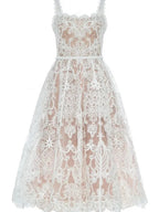 Square Neck Lace Embroidery Camisole Dress -Guocali