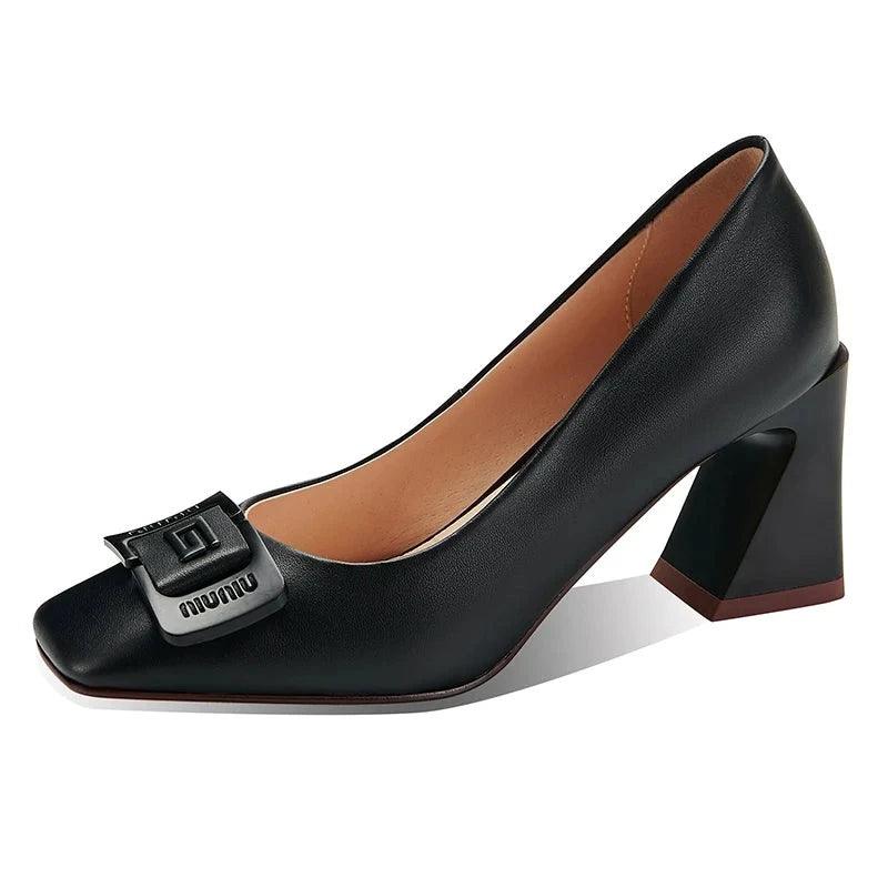 Square Toe High Heel Women Leather Pumps - Pumps Shoes - Guocali