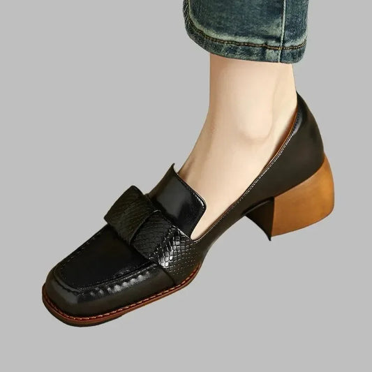 Square Toe Leather Pumps for Women -Guocali