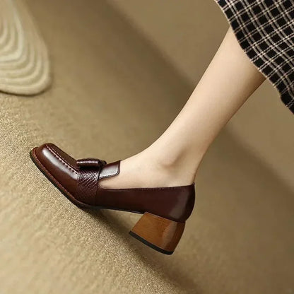 Square Toe Leather Pumps for Women -Guocali