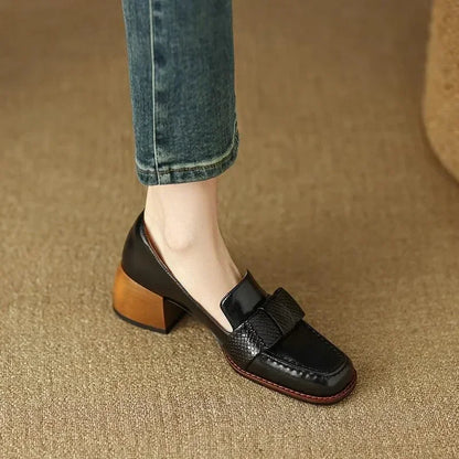 Square Toe Leather Pumps for Women -Guocali