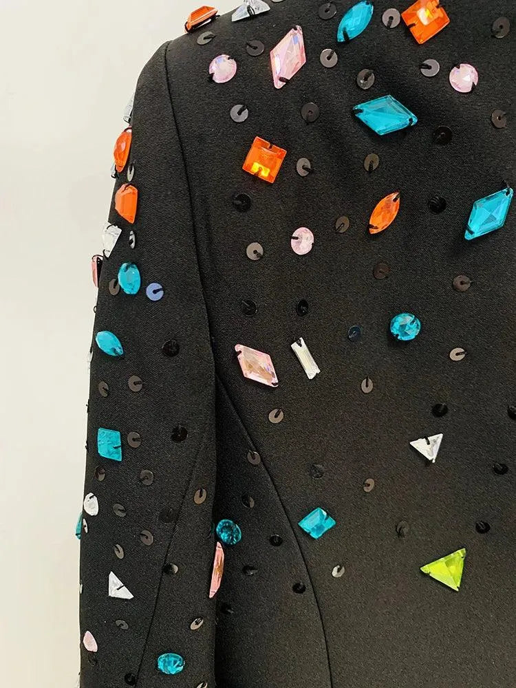 Strass Diamonds Beaded Blazer Pant Suit - Women Tuxedo Trouser Suit -Guocali