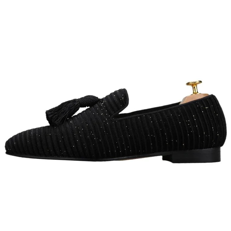 Striped Men Loafers With Tassel - Men Shoes -Guocali