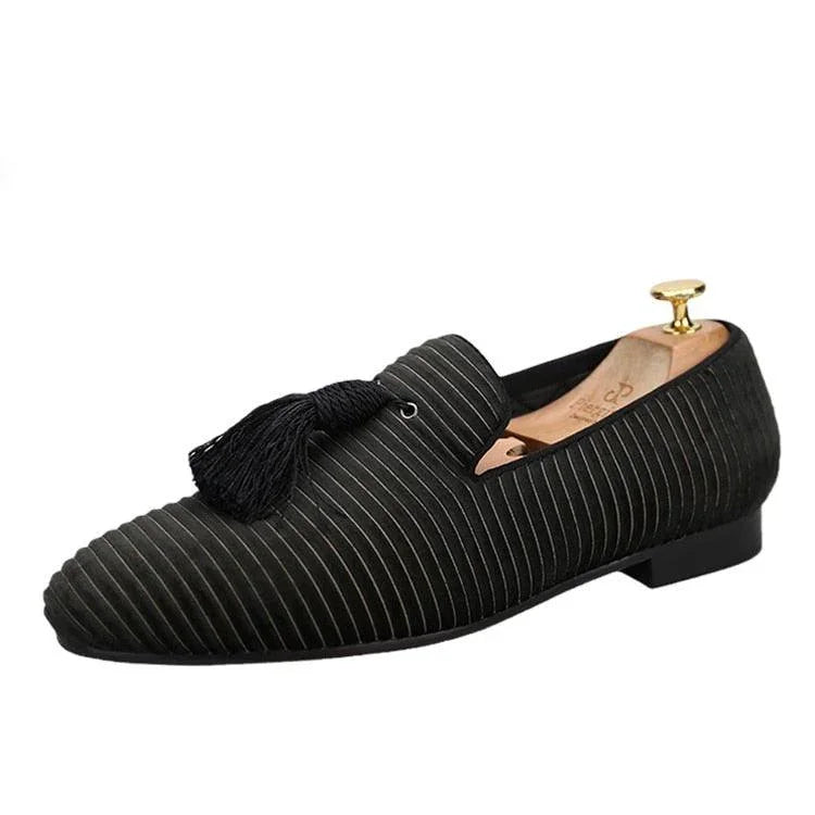 Striped Men Loafers With Tassel - Men Shoes -Guocali