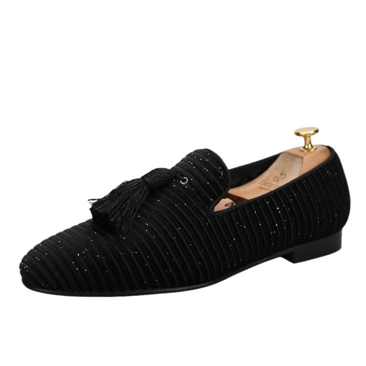 Striped Men Loafers With Tassel - Men Shoes - Loafer Shoes - Guocali