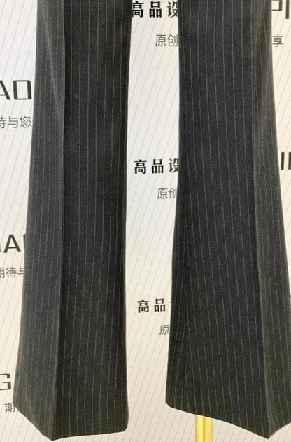 Striped Women Pant Suit - Grey Double Breasted Trouser Suit -Guocali