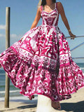 Stylish Printed Sleeveless Waist Swing Dress -Guocali