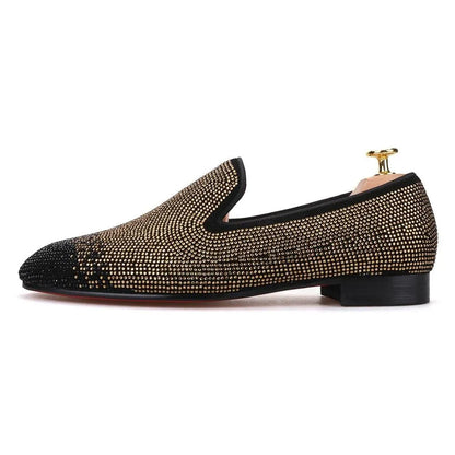 Suede Loafers with Rhinestones - Men Shoes -Guocali