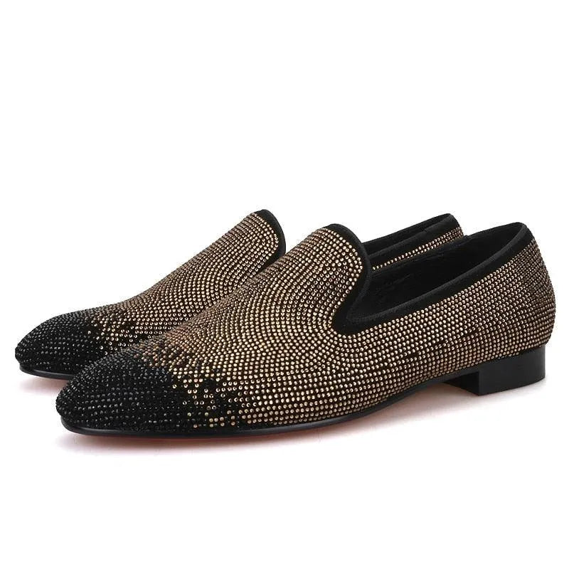 Suede Loafers with Rhinestones - Men Shoes -Guocali