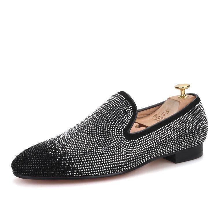 Suede Loafers with Rhinestones - Men Shoes - Loafer Shoes - Guocali