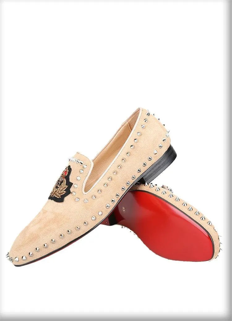 Suede Loafers With Spikes - Men Shoes -Guocali