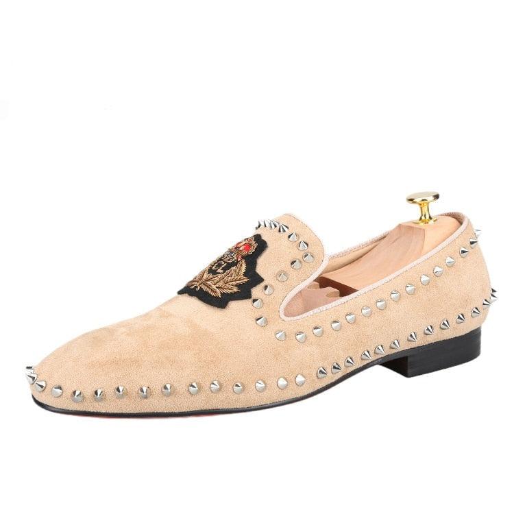 Suede Loafers With Spikes - Men Shoes - Loafer Shoes - Guocali