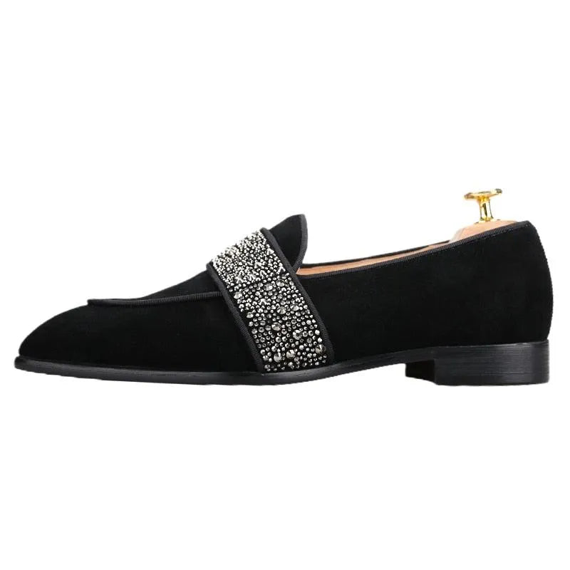 Suede Men Loafers With Crystals - Men Shoes -Guocali