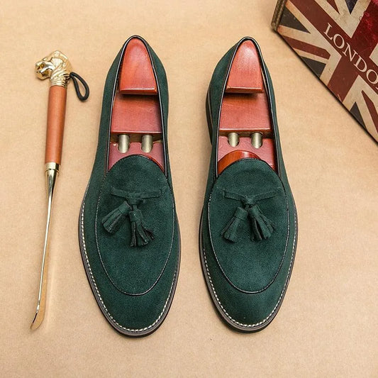 Suede Stitched Tassel Loafers - Men Shoes -Guocali