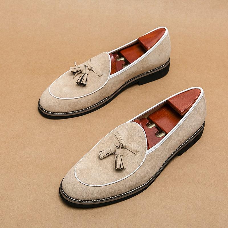 Suede Stitched Tassel Loafers - Men Shoes - Loafer Shoes - Guocali