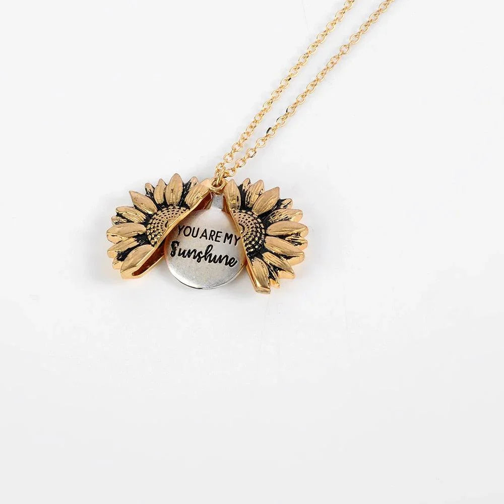 Sunflower Pendant Necklace - Engraved (You are my sunshine) -Guocali