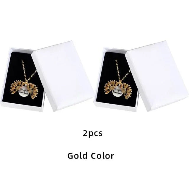 Sunflower Pendant Necklace - Engraved (You are my sunshine) -Guocali