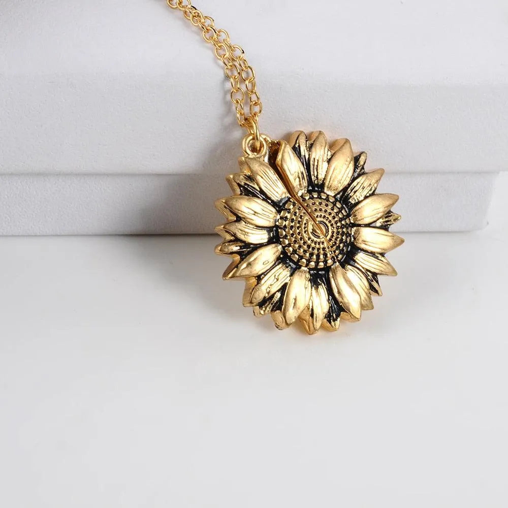 Sunflower Pendant Necklace - Engraved (You are my sunshine) -Guocali
