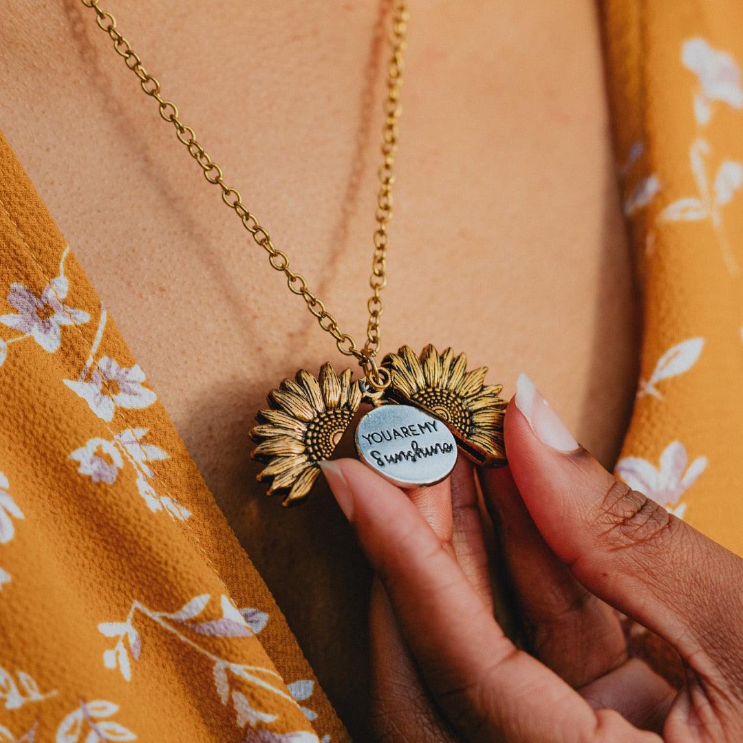 Sunflower Pendant Necklace - Engraved (You are my sunshine) - Pendant Necklace - Guocali