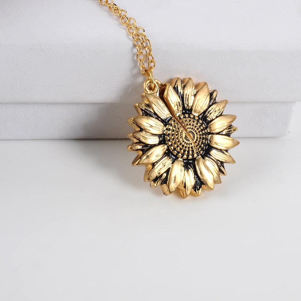 Sunflower Pendant Necklace - Engraved (You are my sunshine) - Pendant Necklace - Guocali