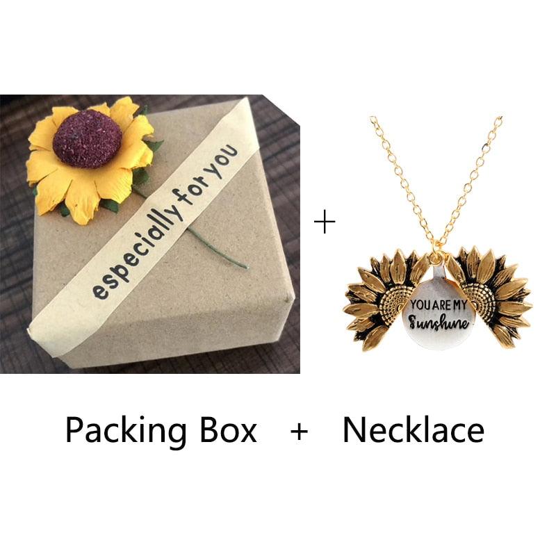 Sunflower Pendant Necklace - Engraved (You are my sunshine) - Pendant Necklace - Guocali