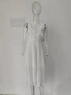 Sweet Long Pleated Lace Embroidery Dress -Guocali