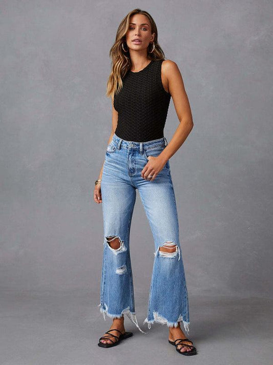 Tassel Ripped Wide Leg Jeans - Wide Leg Jeans - Guocali