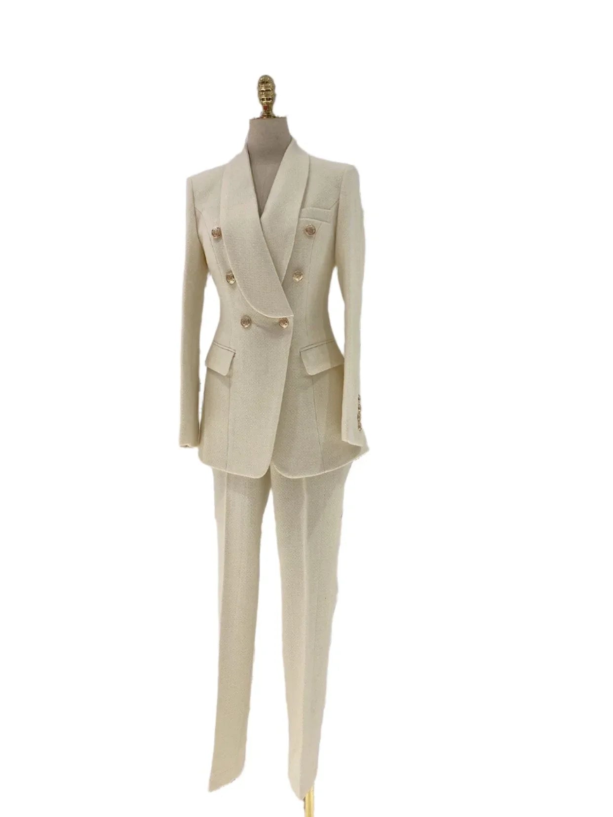 Thick Beige Woolen Pant Suit - High-End Trouser Suit -Guocali