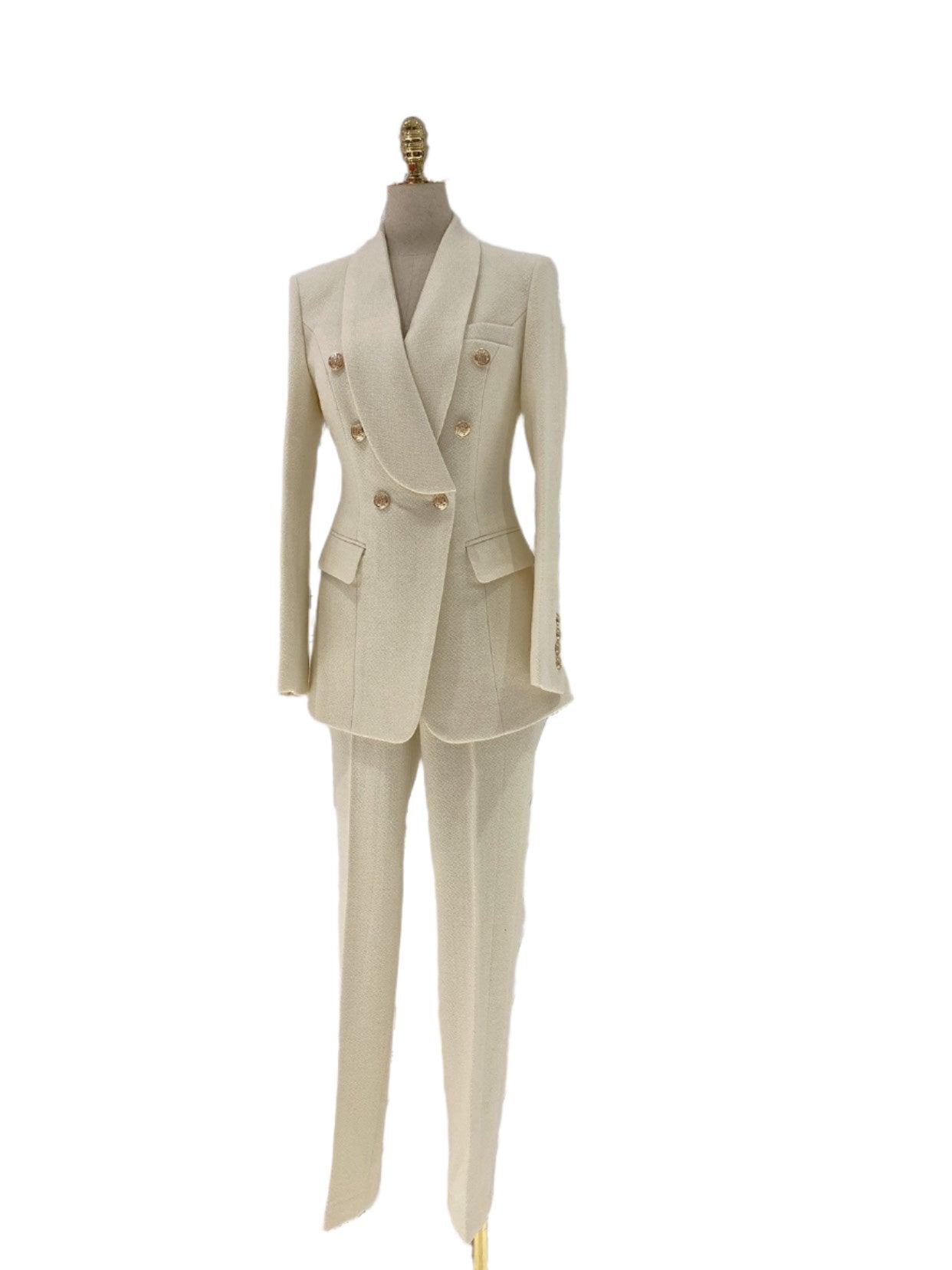 Thick Beige Woolen Pant Suit - High-End Trouser Suit - Pantsuit - Guocali