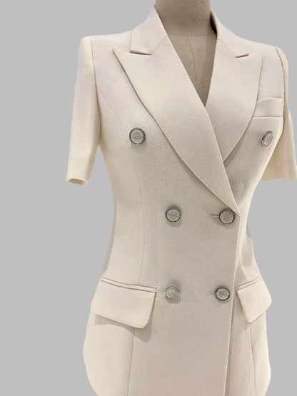 Thin Short Sleeved Women Pant Suit, Off-White, Black -Guocali