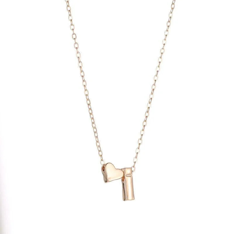 Tiny Heart and Initial Letter Pendant Necklace -Guocali