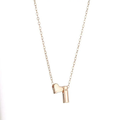 Tiny Heart and Initial Letter Pendant Necklace -Guocali
