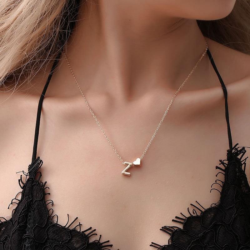 Tiny Heart and Initial Letter Pendant Necklace - Pendant Necklace - Guocali